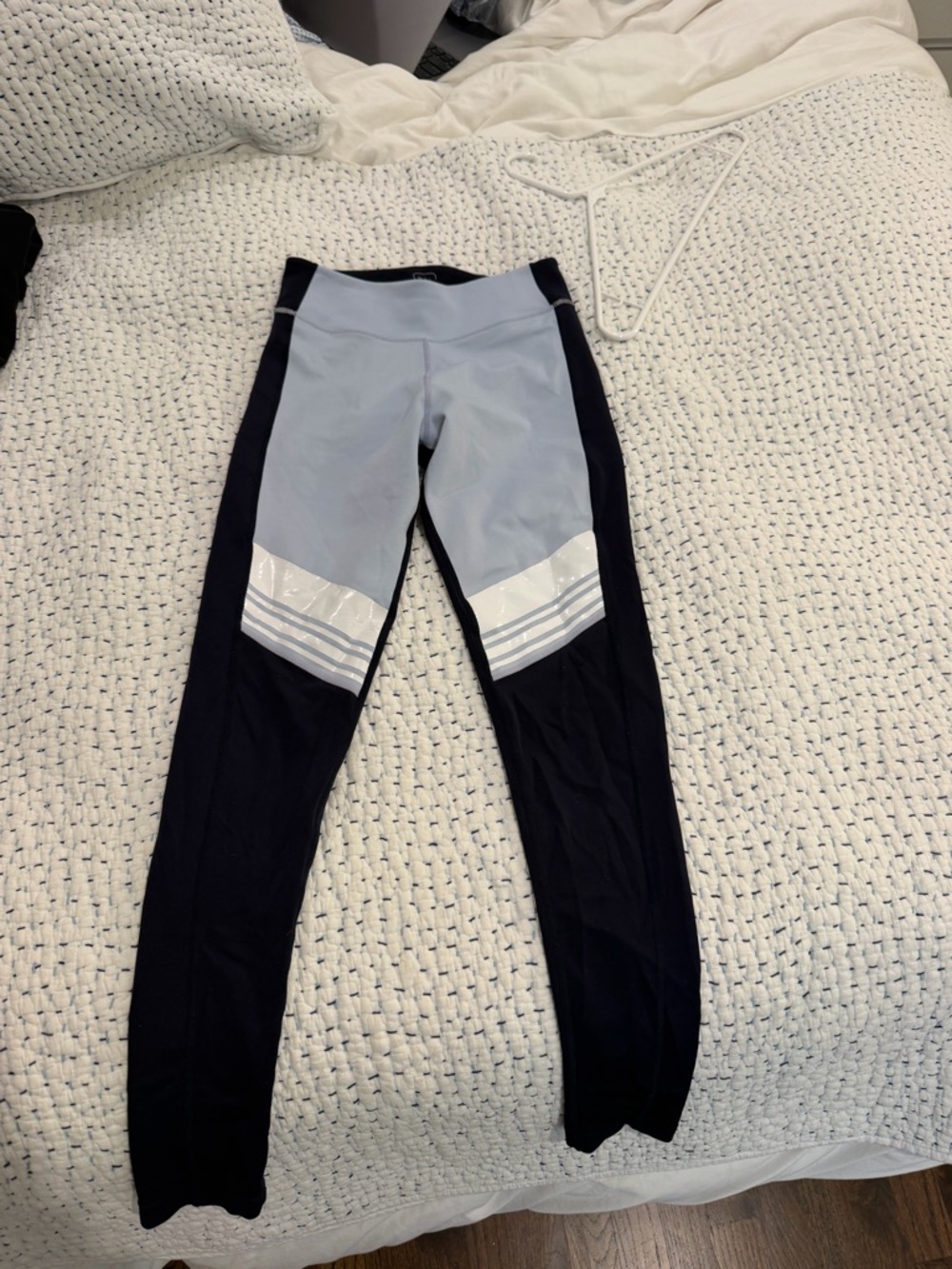 NYLORA Light Blue and Black Girls' Athletic Leggings with Reflective Stripes